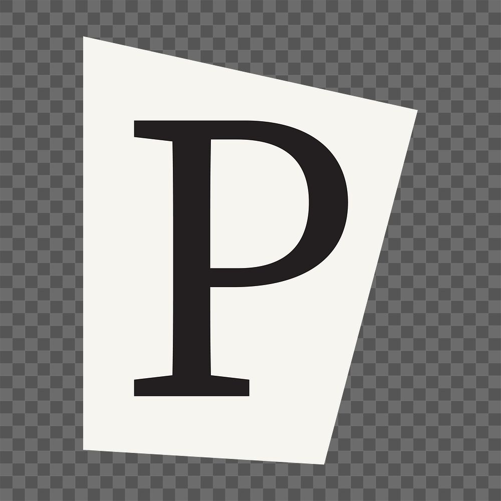 Letter P  png black&white papercut alphabet, transparent background