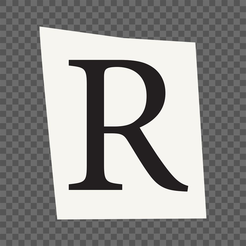 Letter R  png black&white papercut alphabet, transparent background