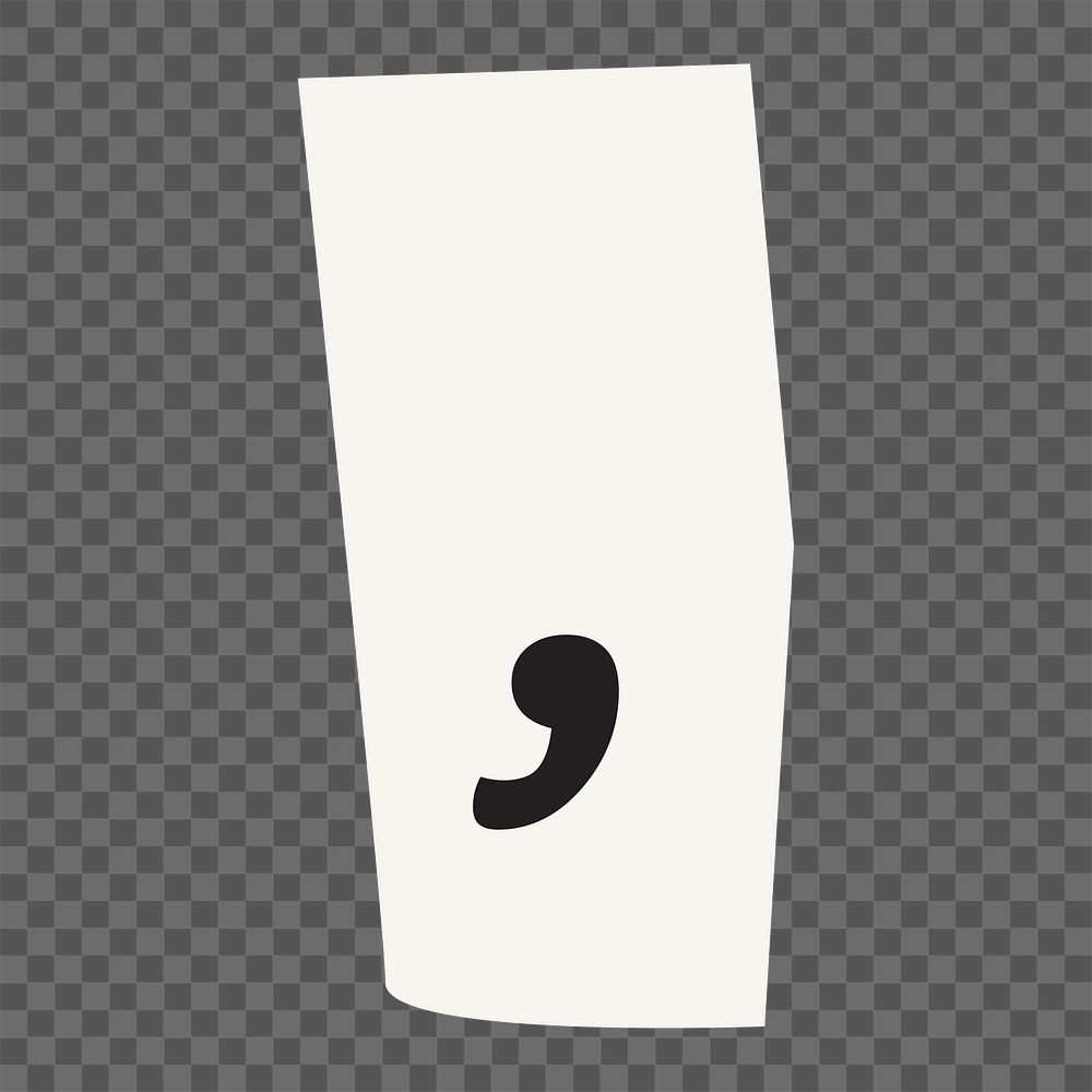 Comma sign png black&white papercut, transparent background