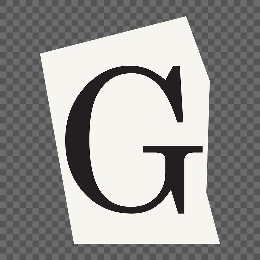 Letter G  png black&white papercut alphabet, transparent background