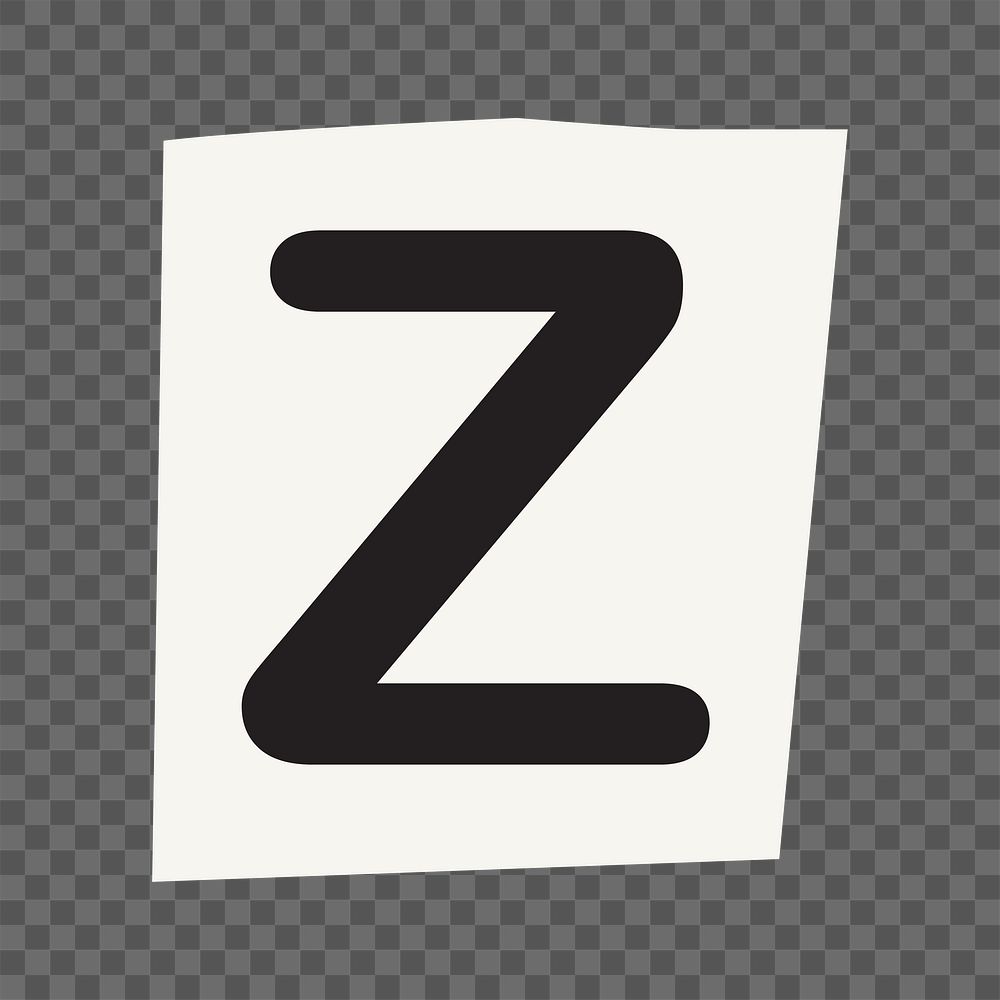 Letter Z  png black&white papercut alphabet, transparent background