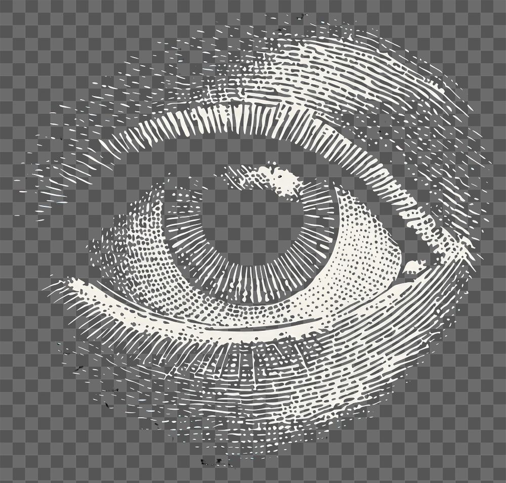 PNG An isolated black and white eye style art illustration.