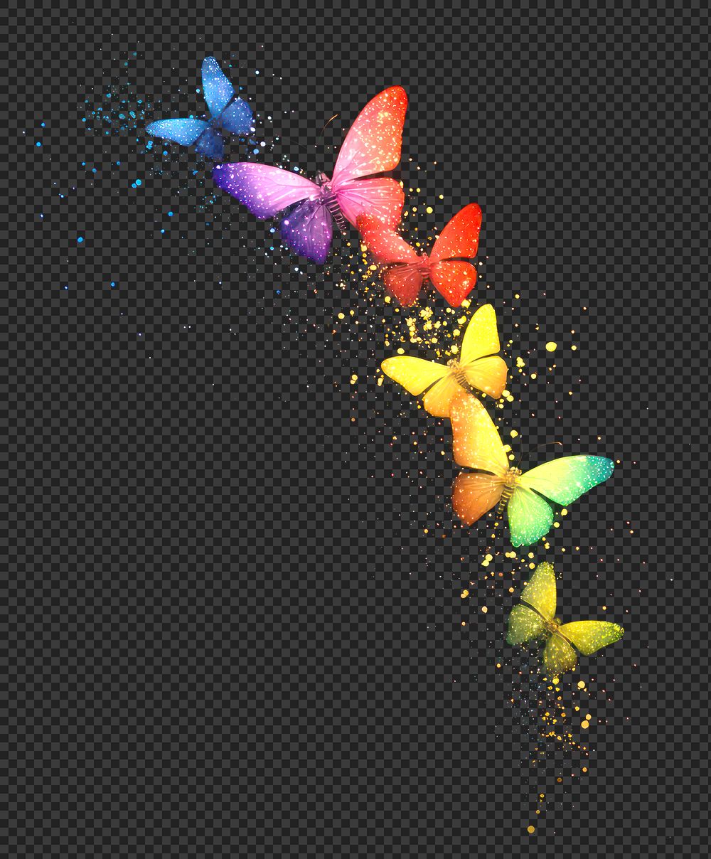 PNG Butterflies sparkle light glitter background rainbow nature., image size:1000x1208