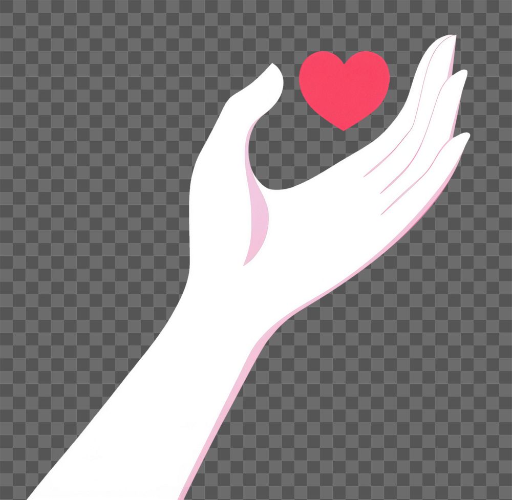 PNG Hand with a red heart illustration minimalist background.