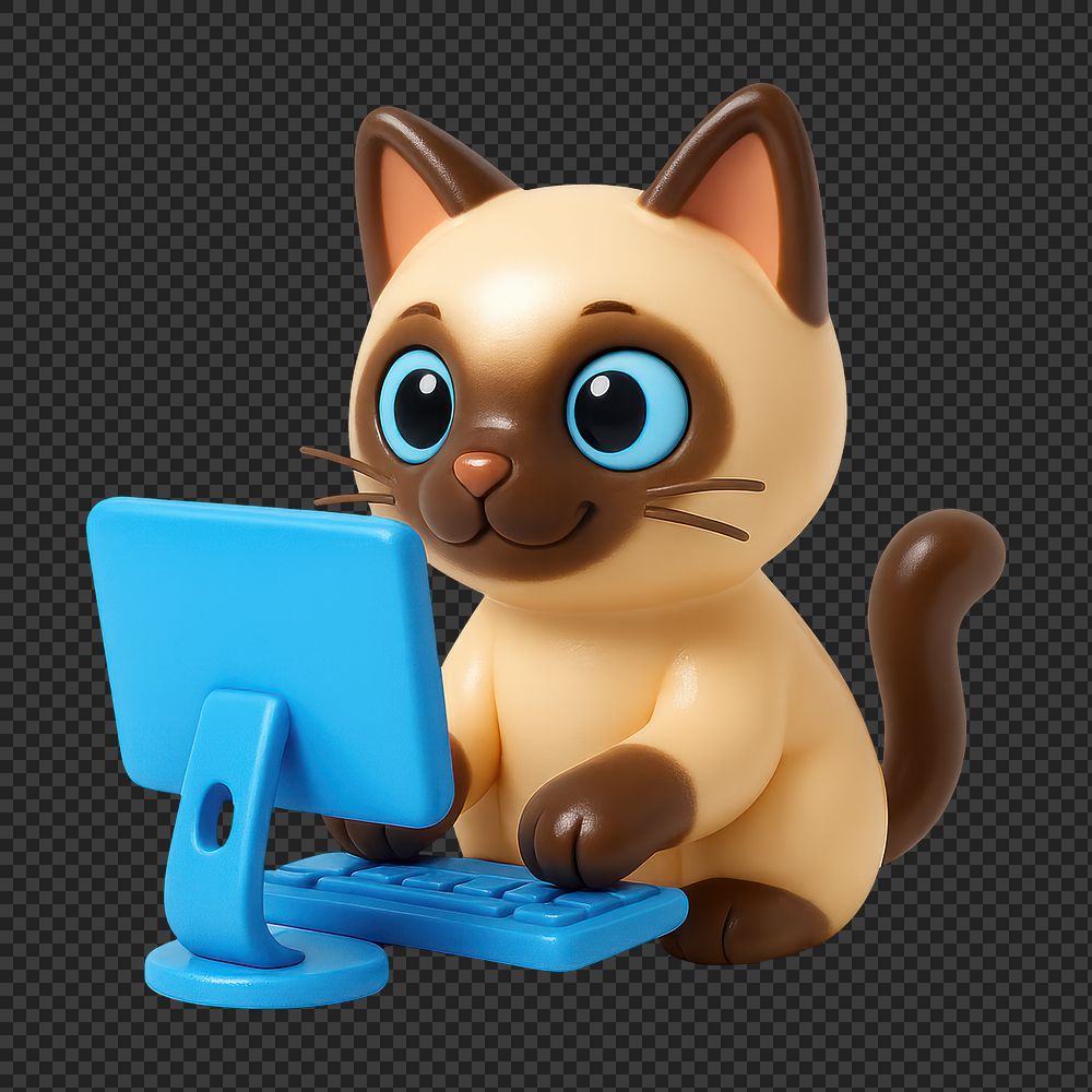 PNG Cute cat using computer | Free PNG - rawpixel