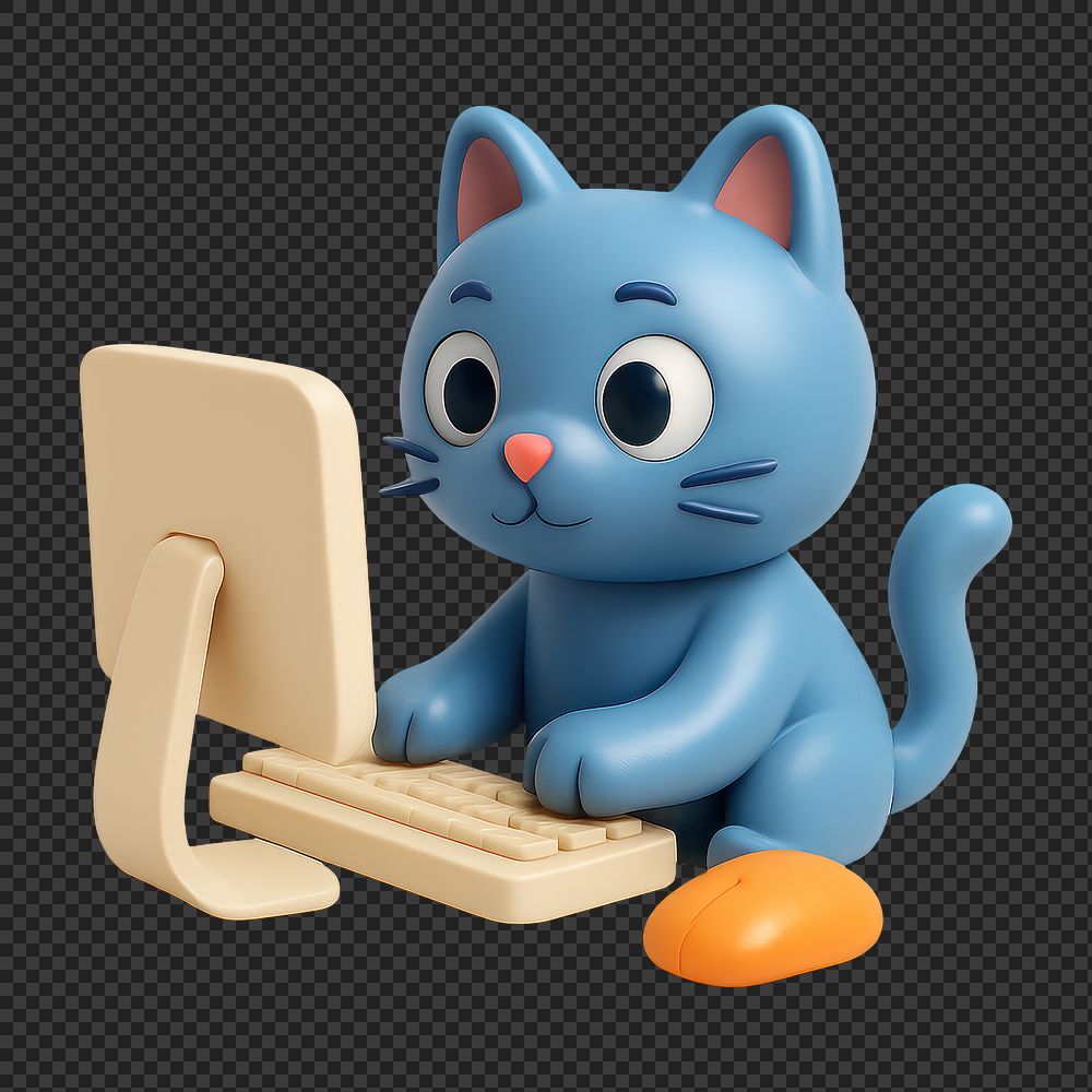PNG Cute cat using computer | Free PNG - rawpixel