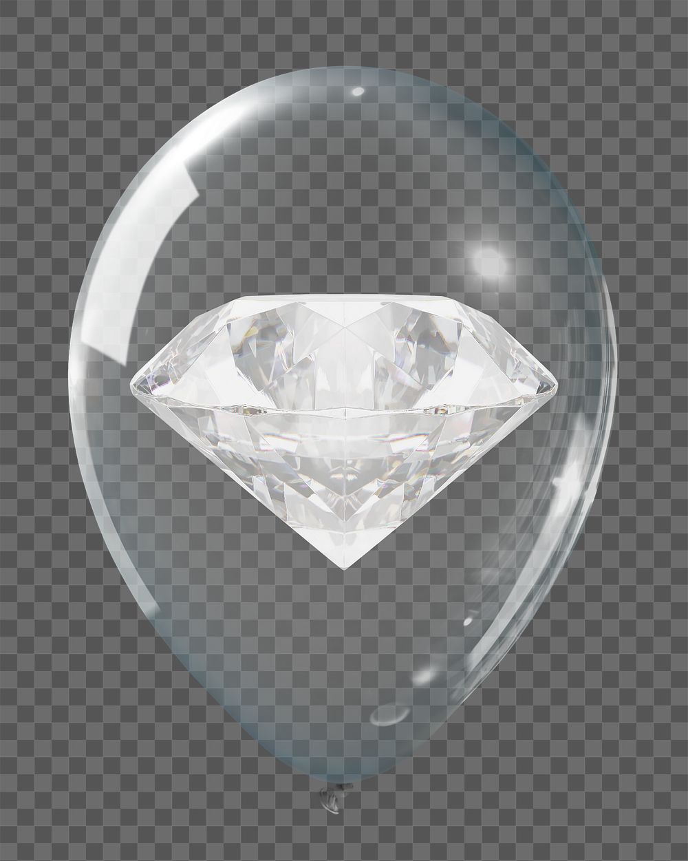 Jewelry insurance png sticker, diamond in clear balloon, transparent background