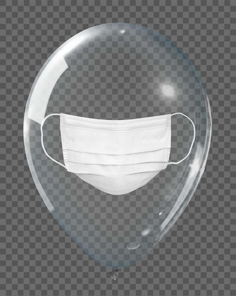 Healthcare png, face mask in clear balloon, transparent background