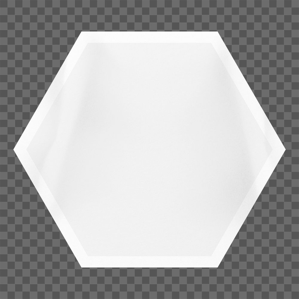 PNG blank hexagon shape sticker, off white collage element, transparent background