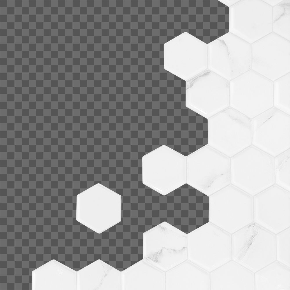 Png white hexagon tile border, transparent background