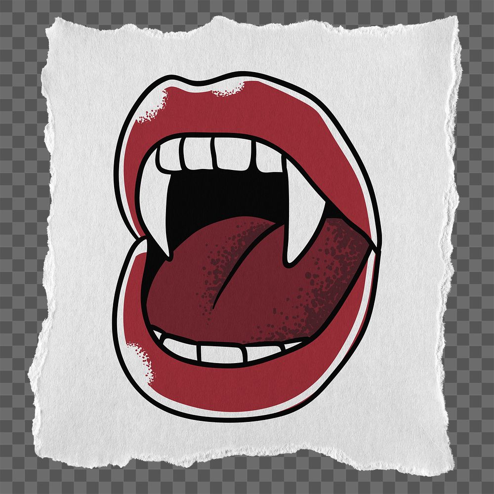 Vampire lips png sticker, ripped paper transparent background