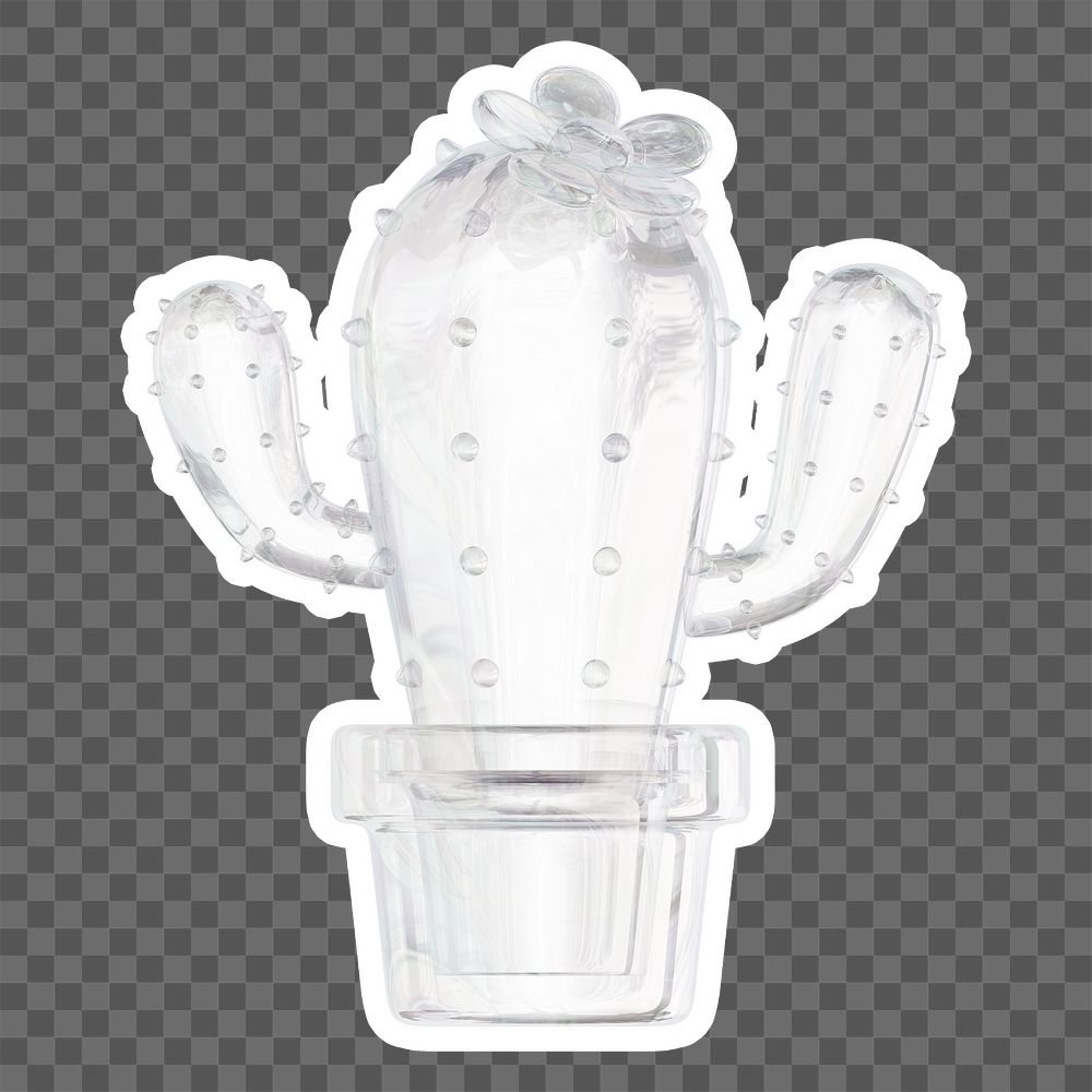 Cactus  png sticker, crystal glass, transparent background
