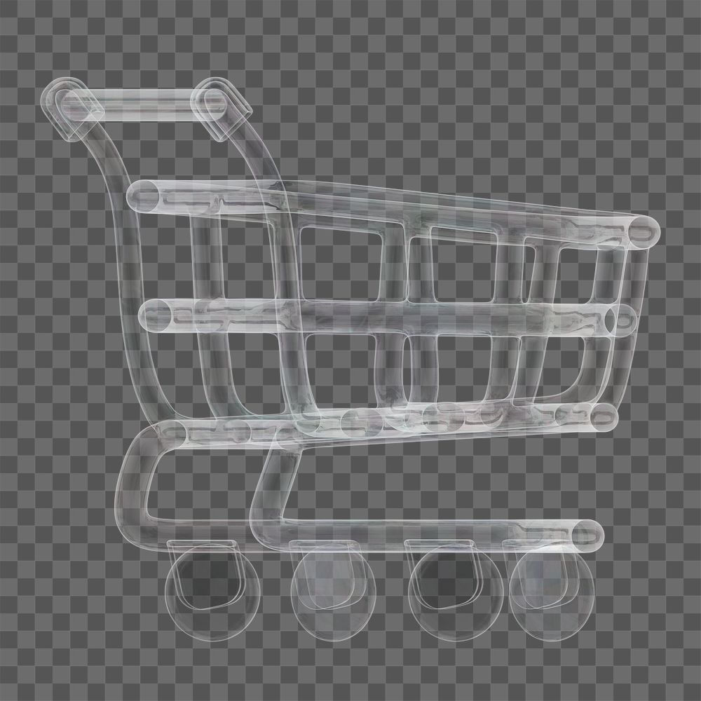 Shopping cart icon  png sticker, 3D crystal glass, transparent background
