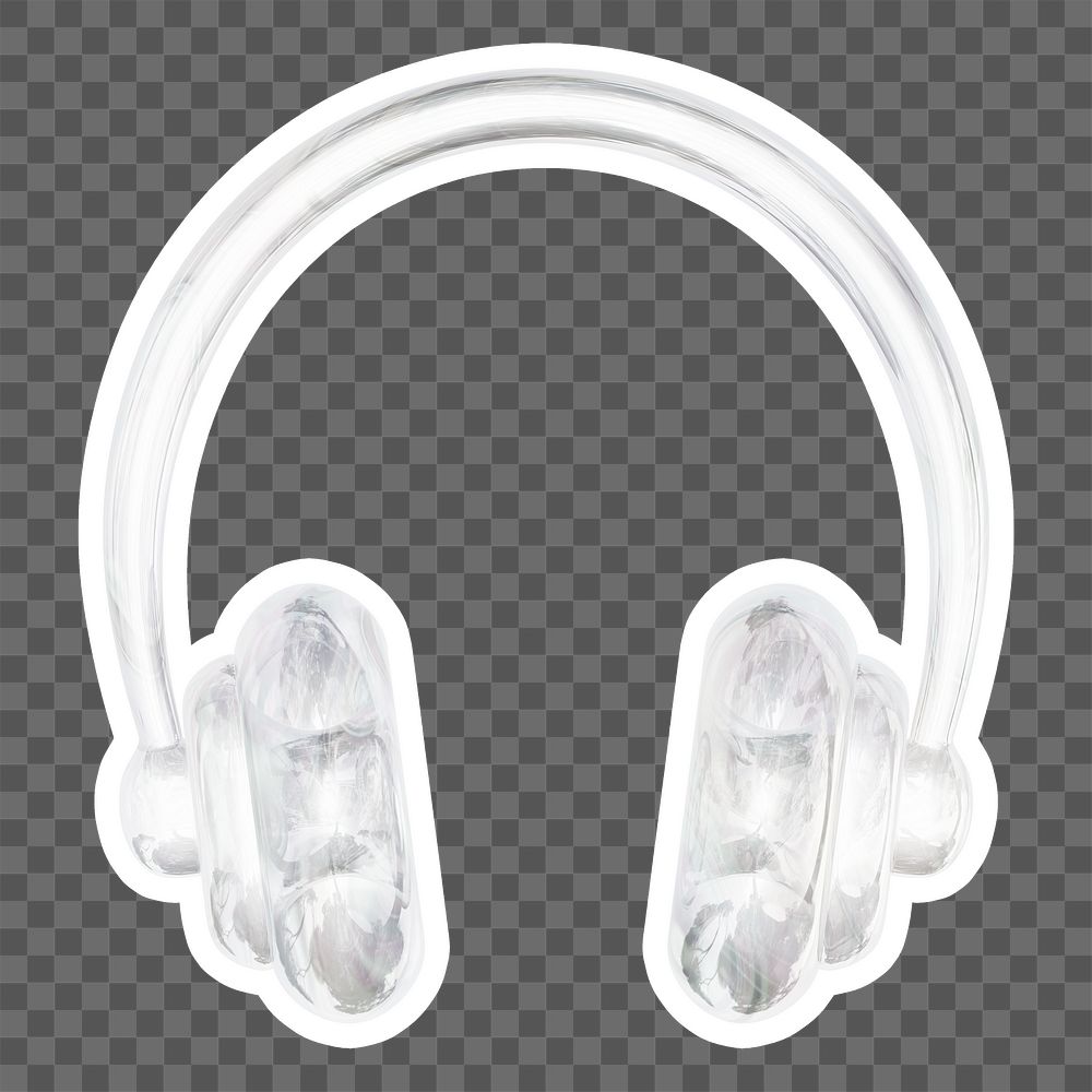 White headphones  png sticker, crystal glass, transparent background