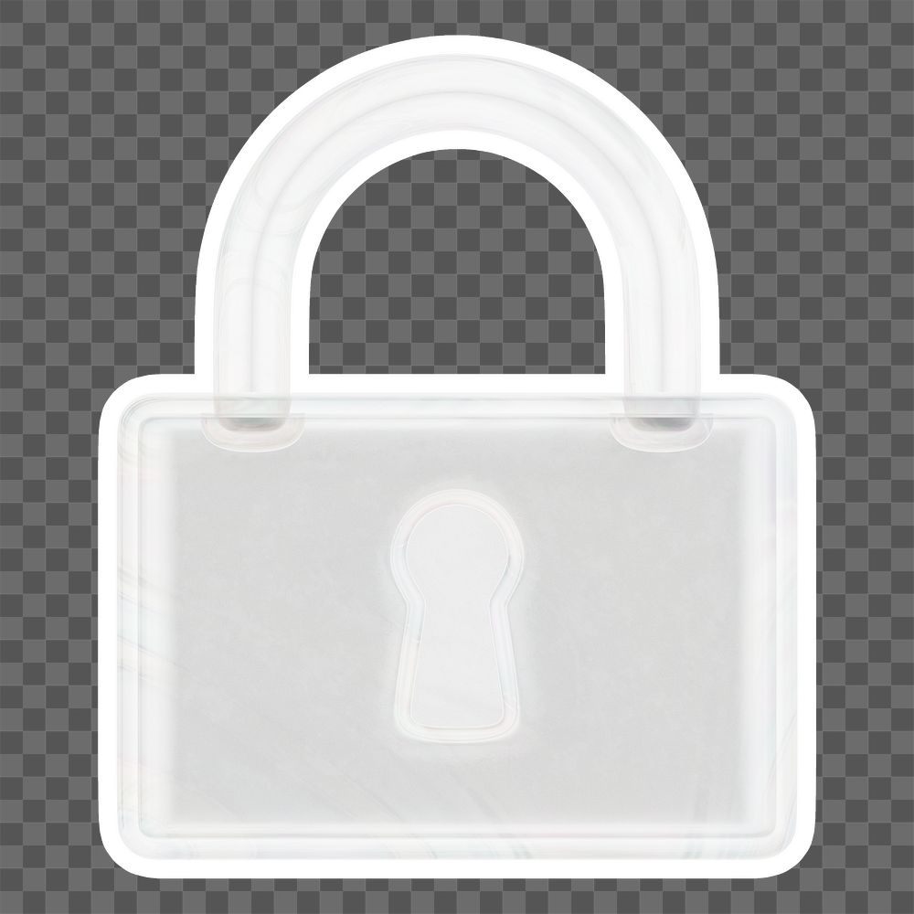 White padlock  png sticker, crystal glass, transparent background