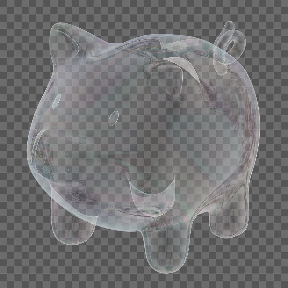 Piggy bank icon  png sticker, 3D crystal glass, transparent background
