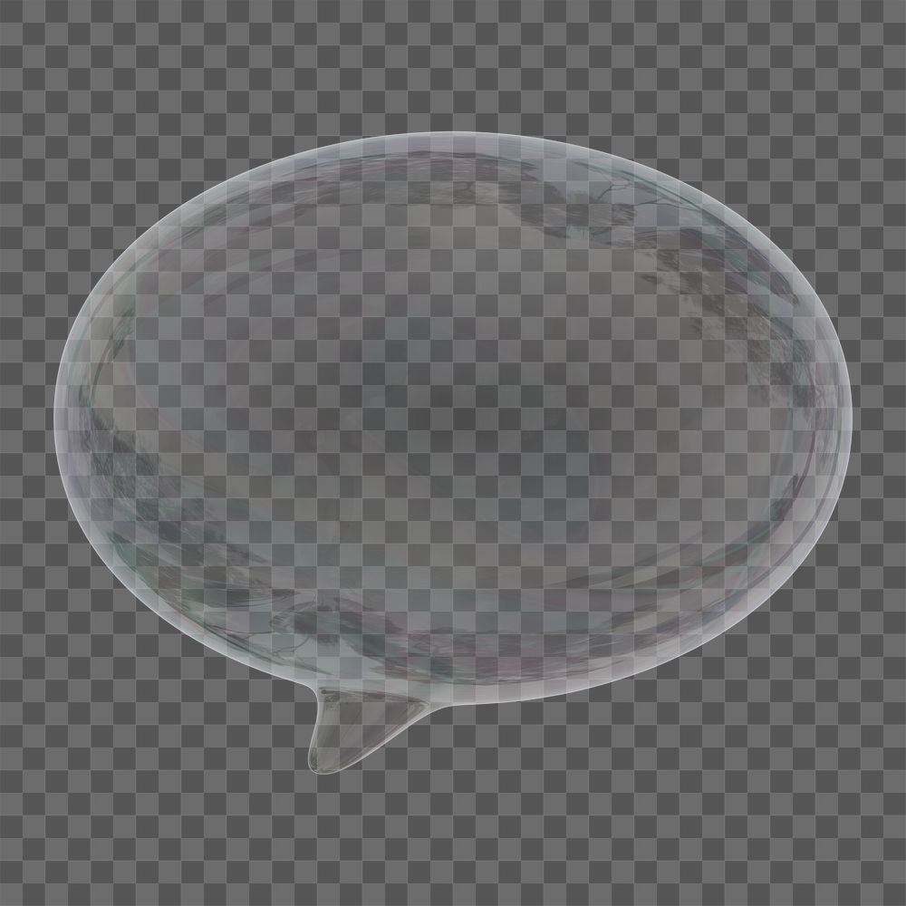 Speech bubble icon  png sticker, 3D crystal glass, transparent background