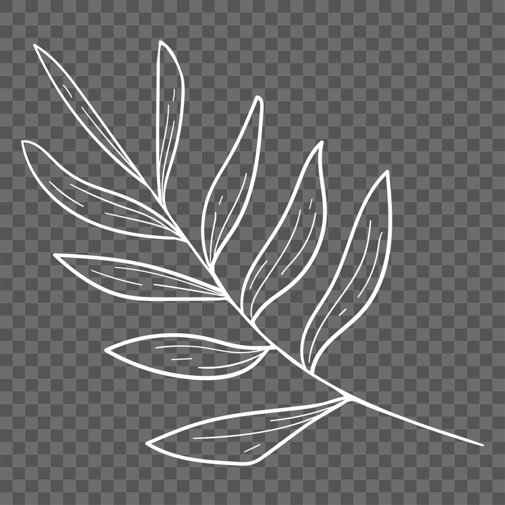 Png leaf line art sticker, memphis illustration, transparent background