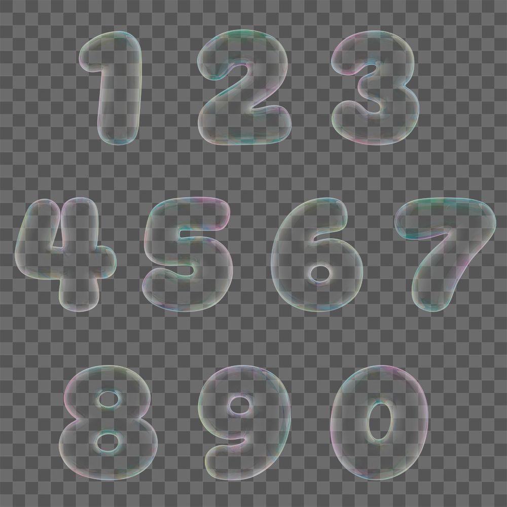 3D 0-9 numbers transparent holographic bubble set