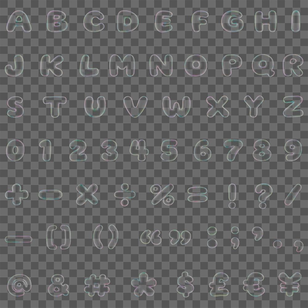 A-Z letters, numbers 3D transparent holographic bubble set