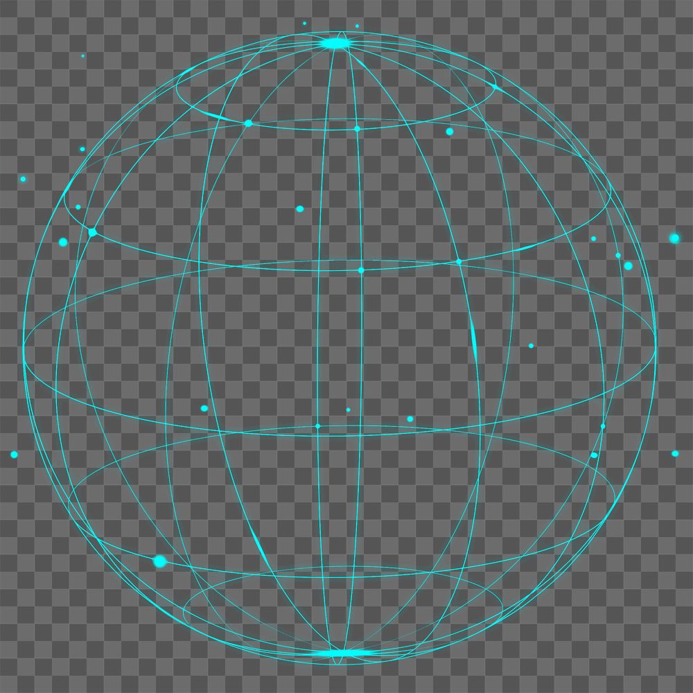 Png blue globe grid  sticker, transparent background