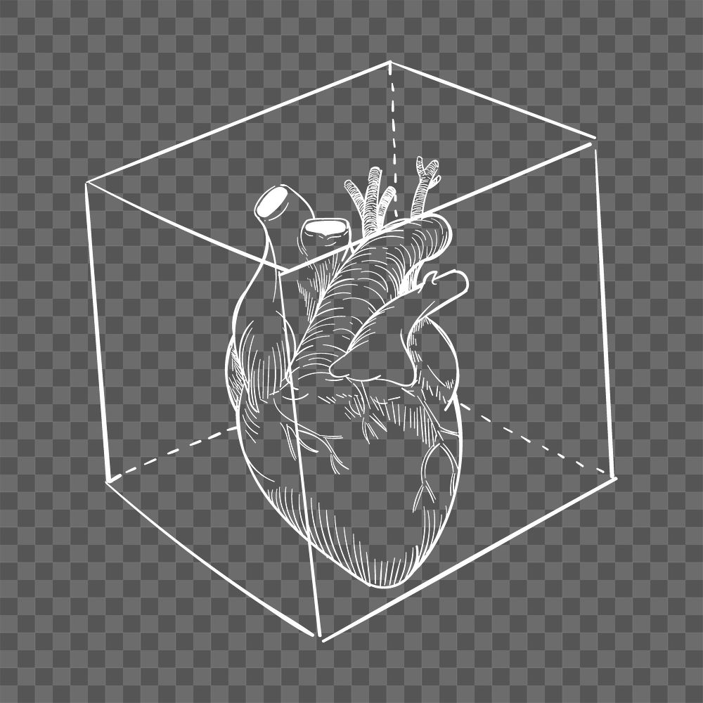 Heart png in a box, transparent background