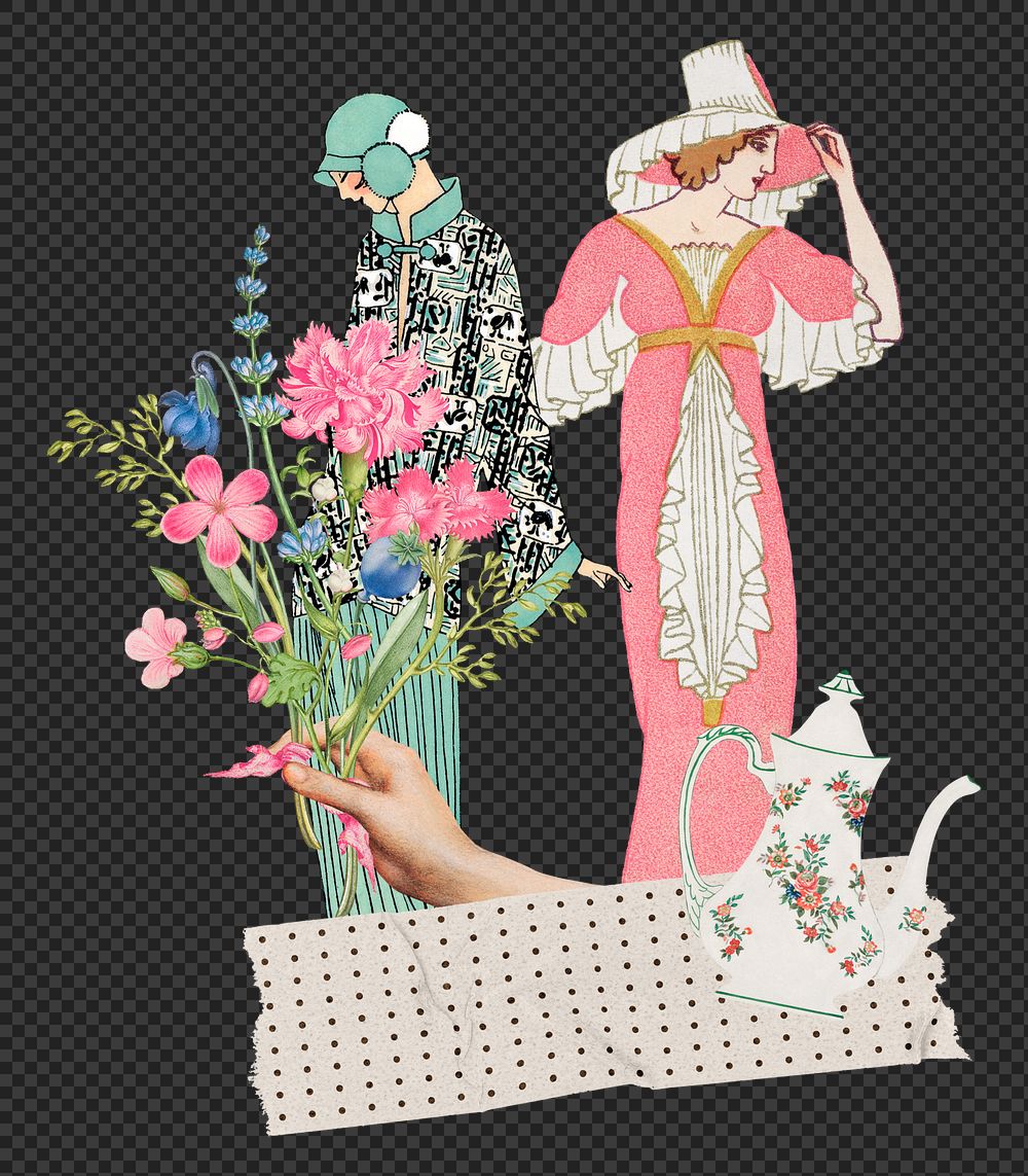 Flower ladies png ephemera sticker, transparent background