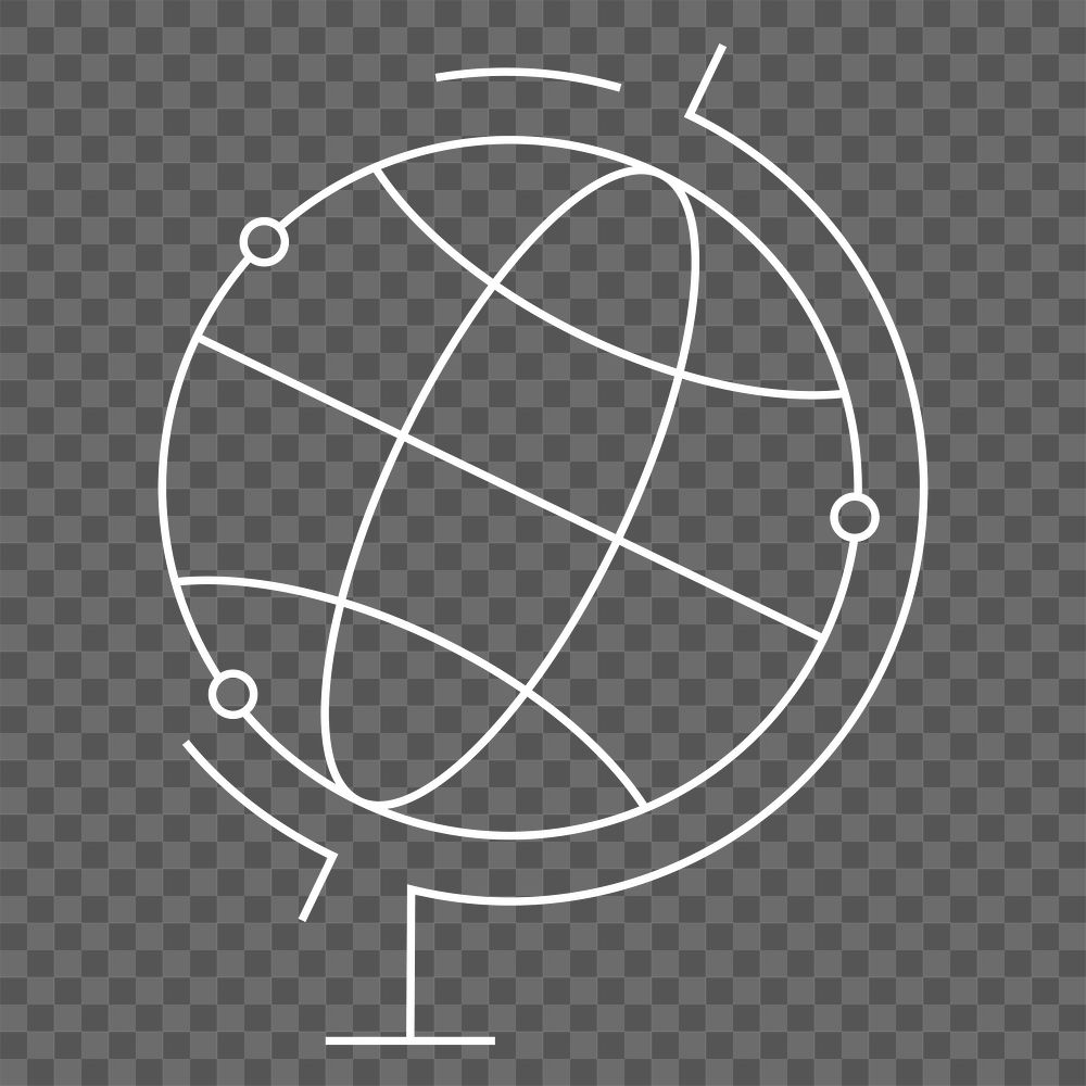 White grid globe png education sticker, transparent background