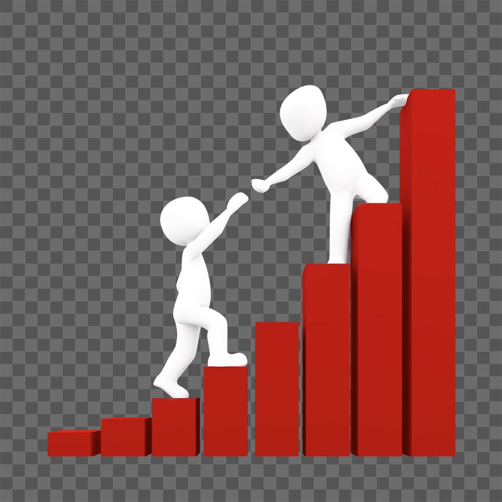 Png figures climbing up graph sticker, transparent background