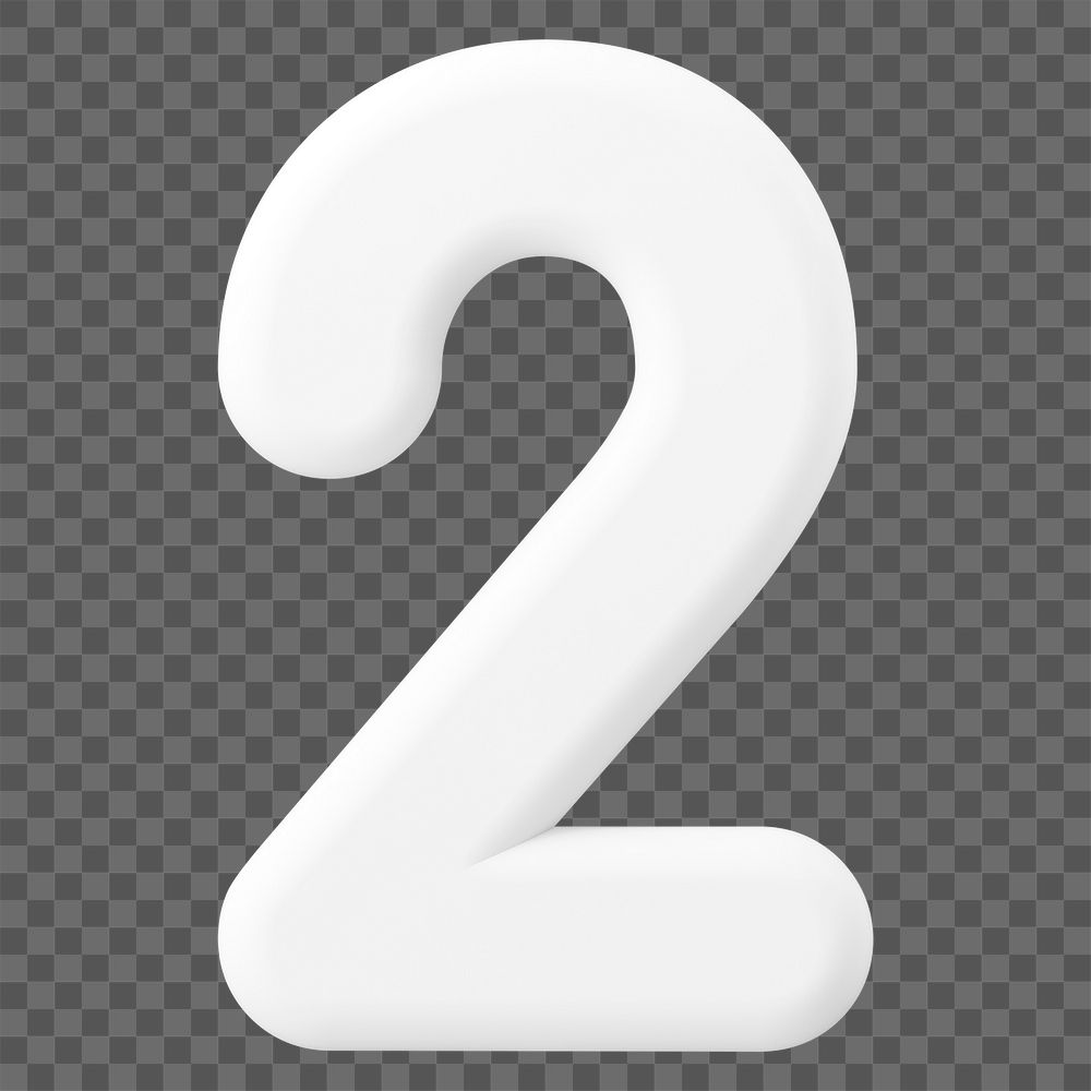 2 number png sticker, 3D rendering on transparent background