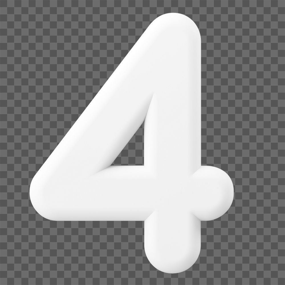 4 number png sticker, 3D rendering on transparent background