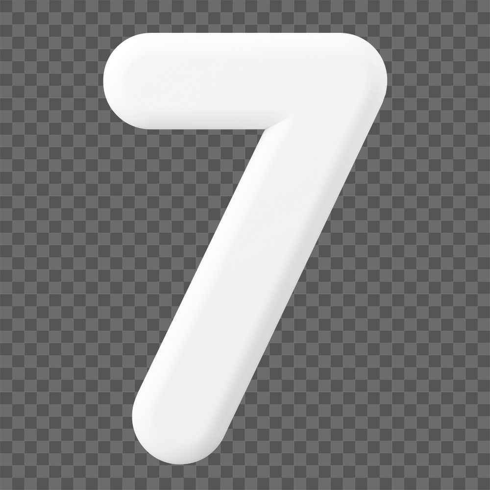 7 number png sticker, 3D rendering on transparent background