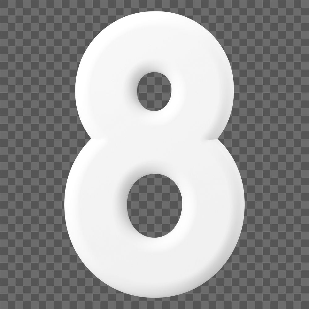 8 number png sticker, 3D rendering on transparent background