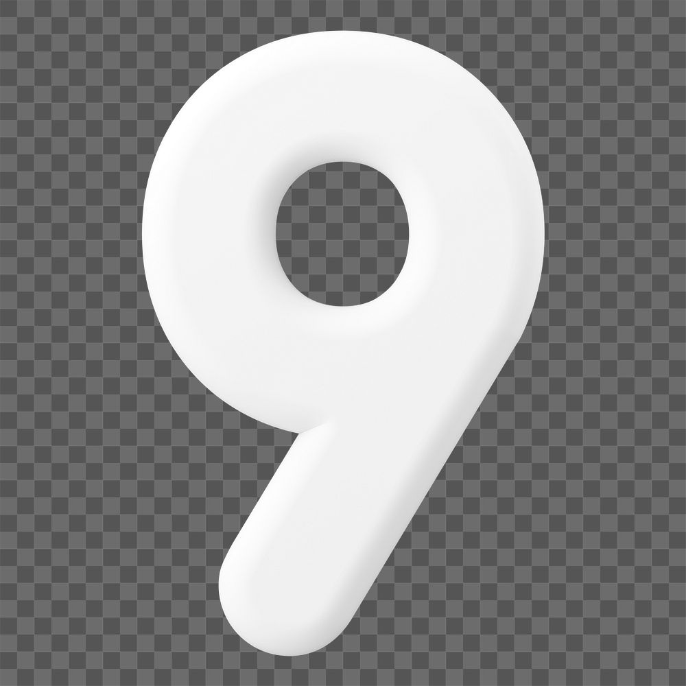 9 number png sticker, 3D rendering on transparent background
