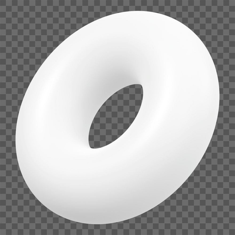 Png white donut ring 3D shape sticker, transparent background