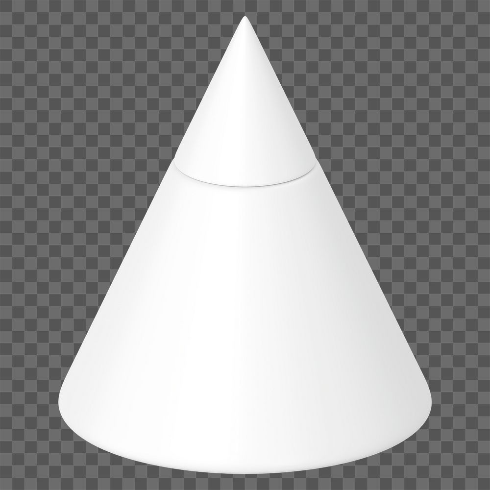 3D white cone png, geometric clipart, transparent background