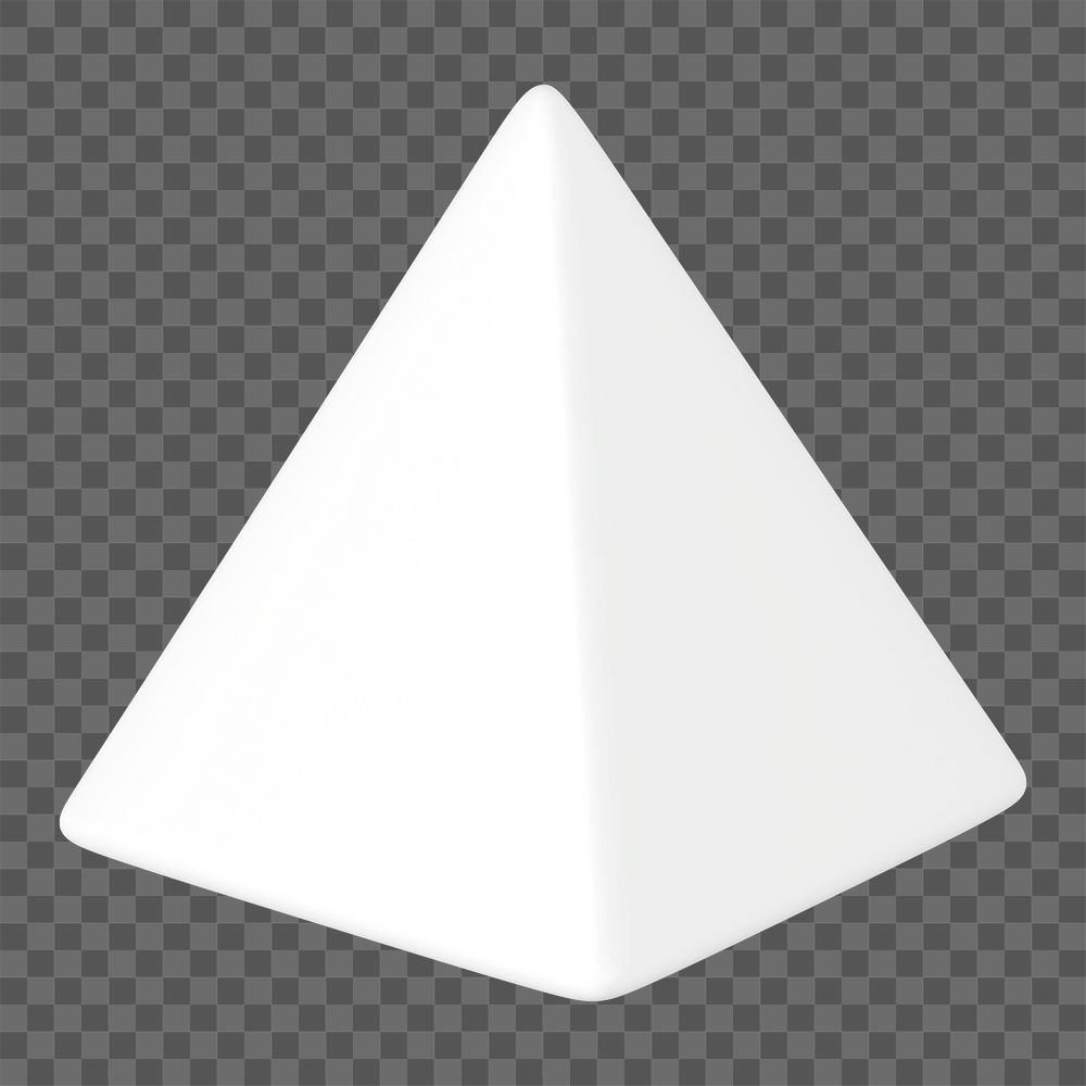 3D white pyramid png, geometric shape clipart, transparent background