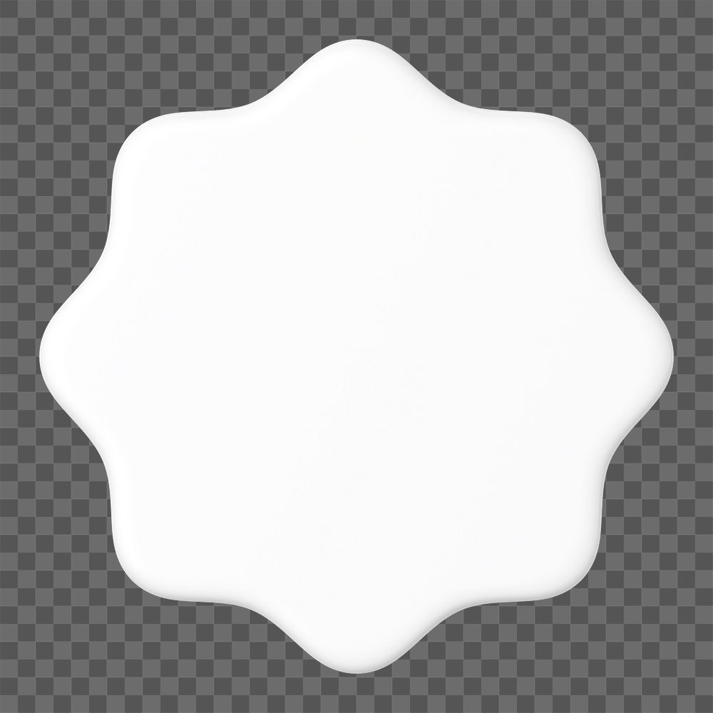 3D white badge png starburst shape clipart, transparent background