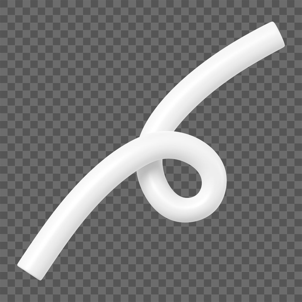 3D white squiggle png, abstract shape clipart, transparent background