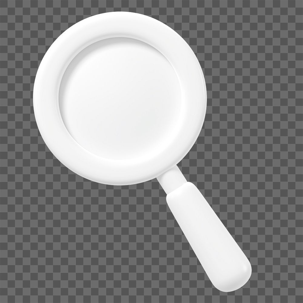 White magnifying glass png 3D icon sticker, transparent background