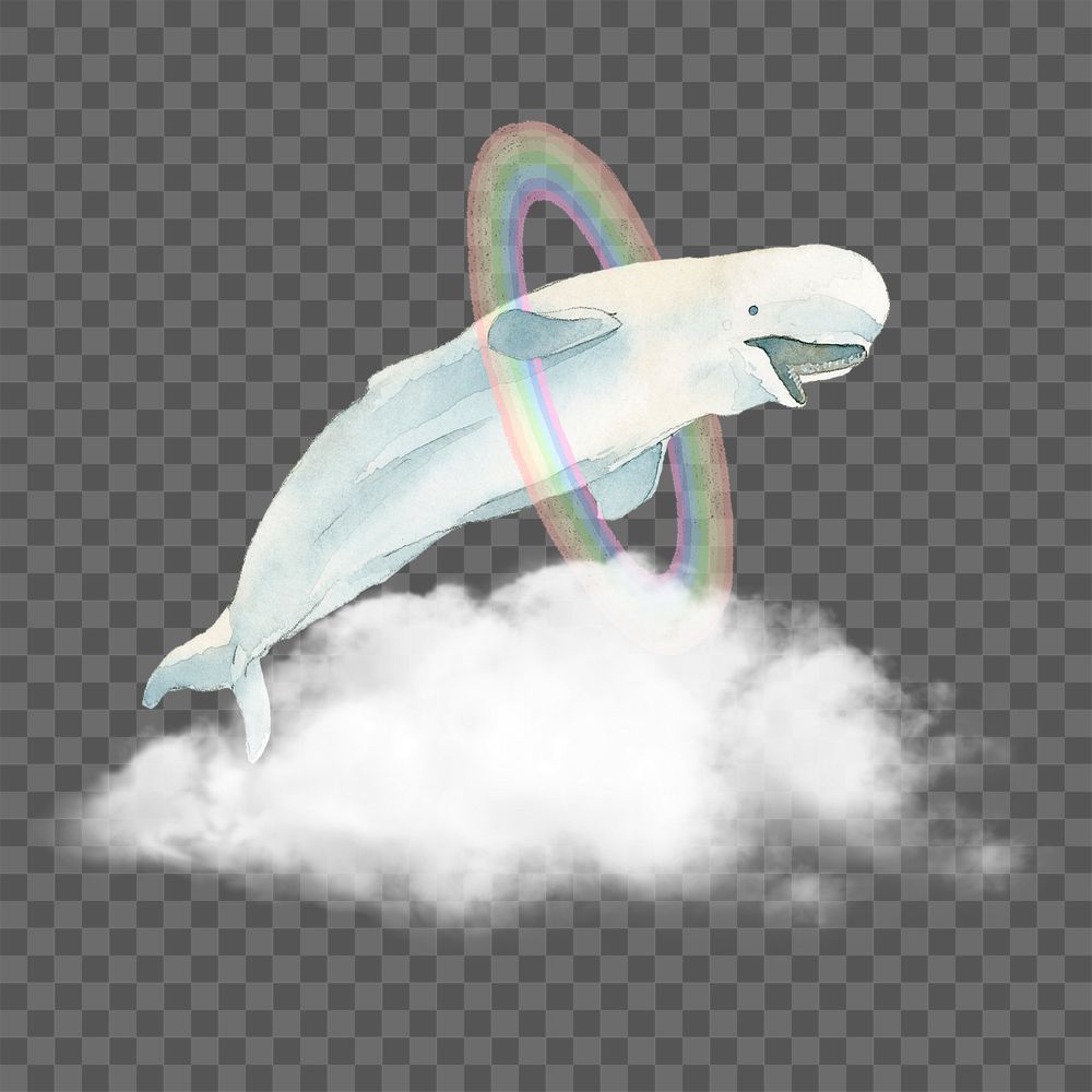 Whale swimming on sky png, transparent background