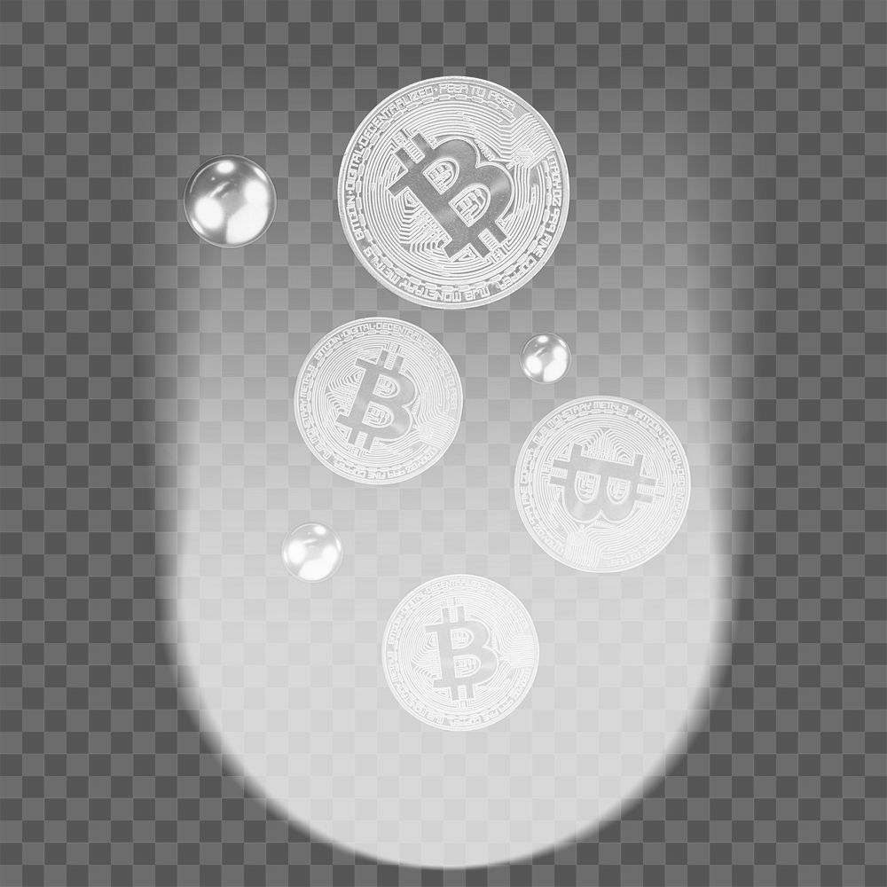 Falling bitcoins png sticker, cryptocurrency, transparent background
