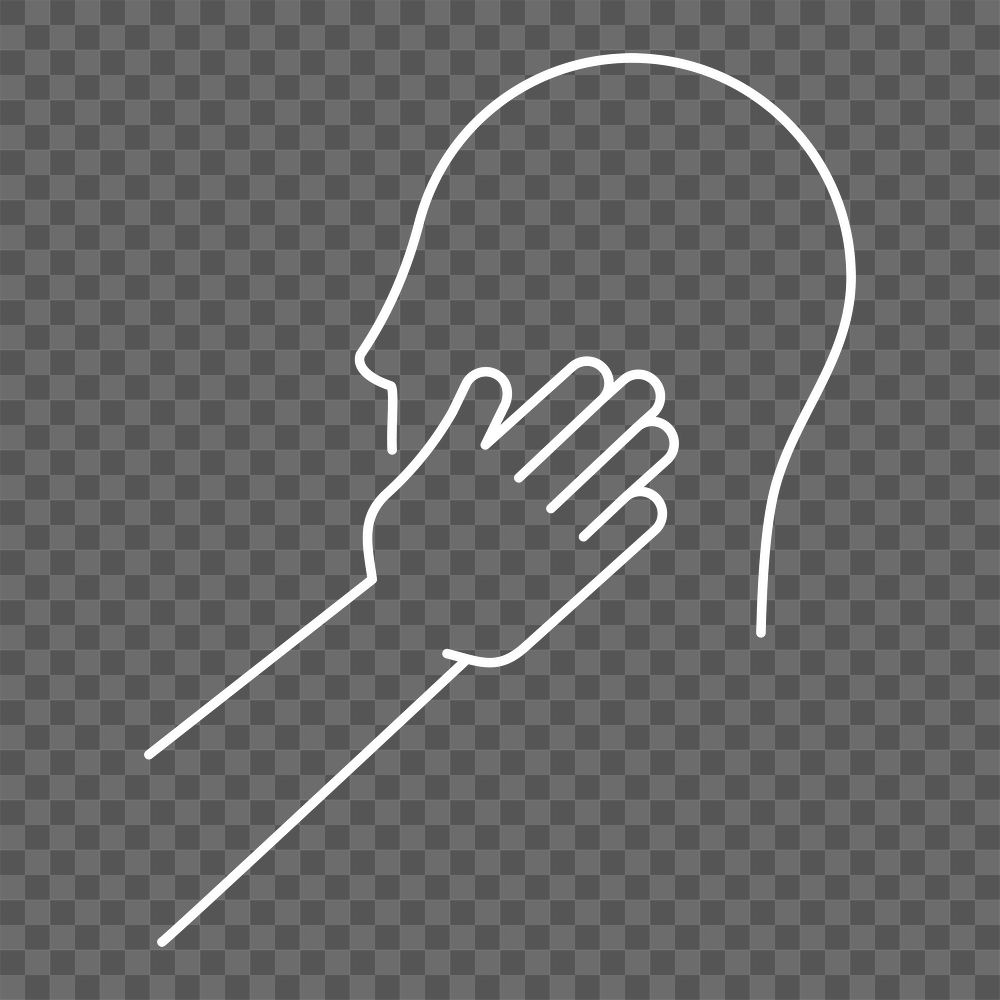 Hand touching face icon png sticker, line art graphic, transparent background