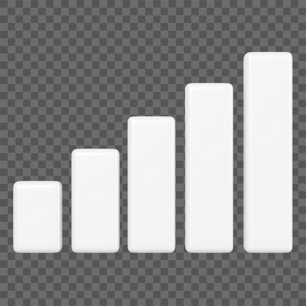 White bar graph png 3D rendered sticker, transparent background