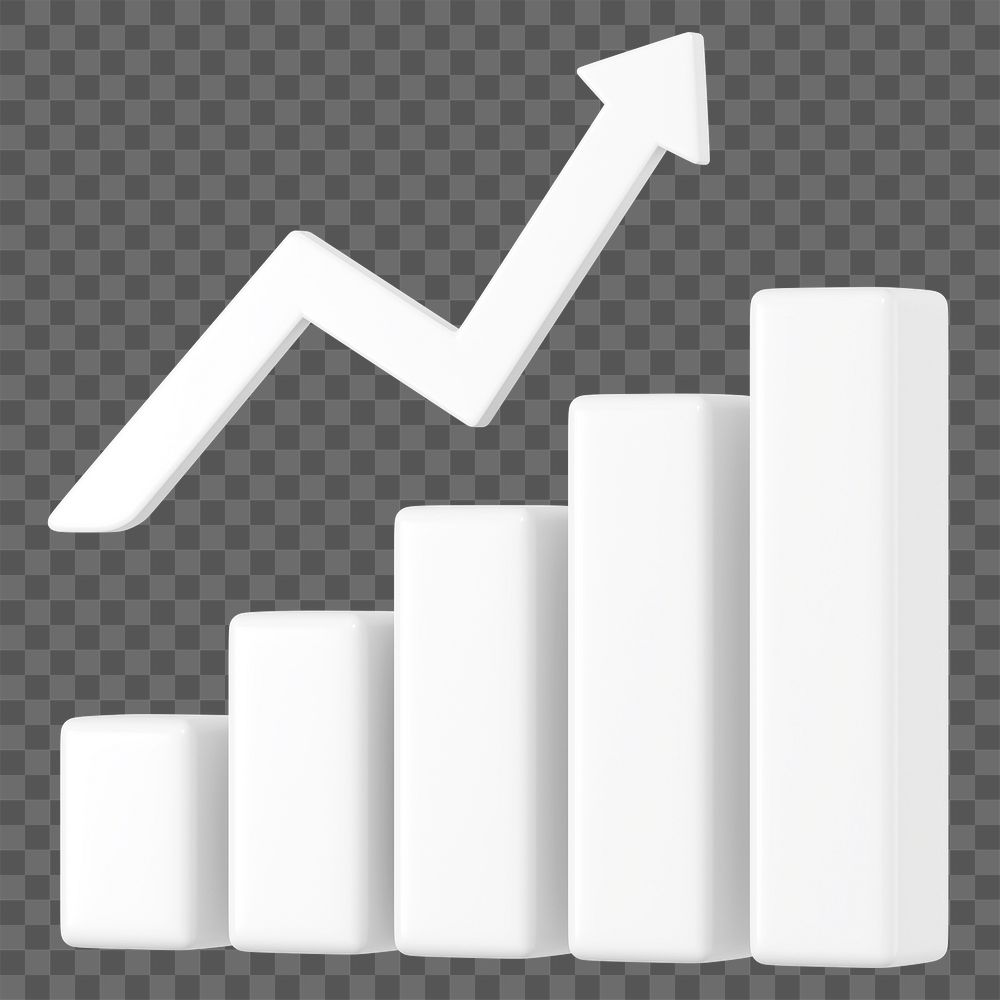 Increasing bar graph png 3D rendered sticker, transparent background