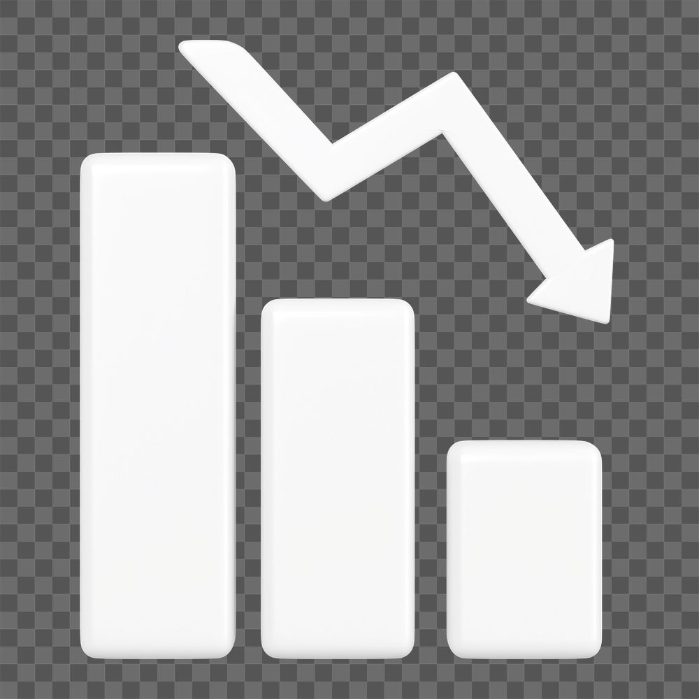 White bar graph png 3D rendered sticker, transparent background