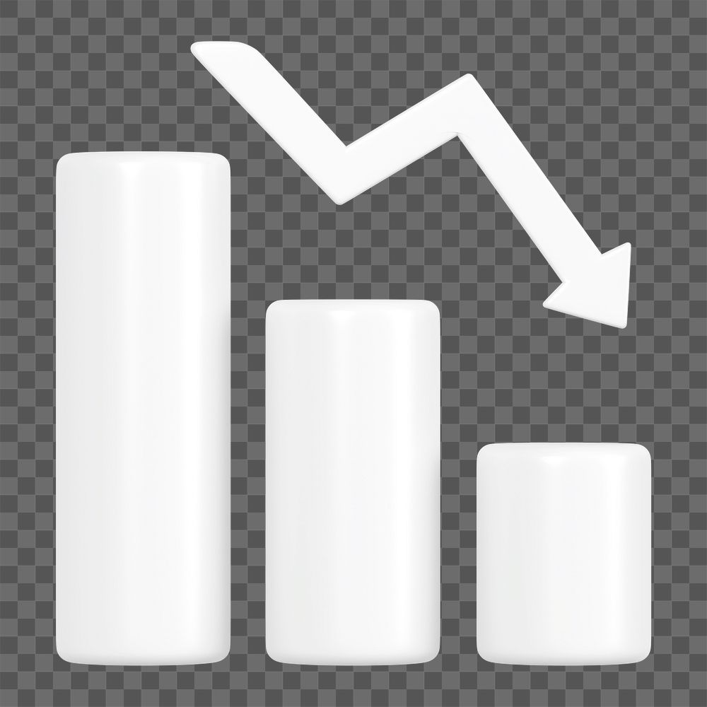 White bar graph png 3D rendered sticker, transparent background