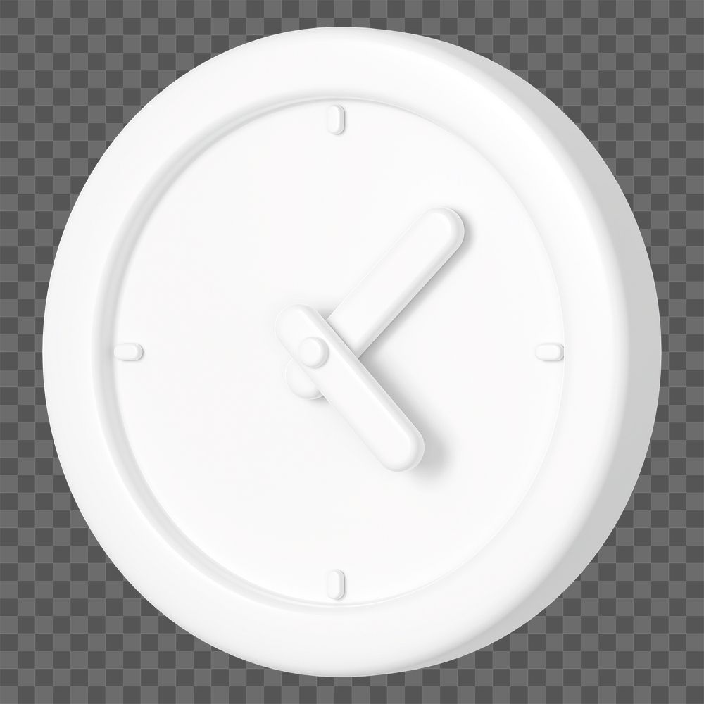 White minimal clock png 3D business icon sticker, transparent background