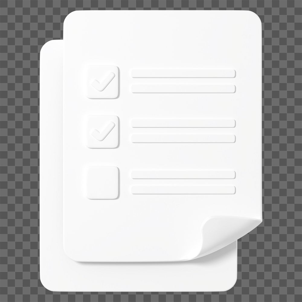 White task list png 3D business icon sticker, transparent background