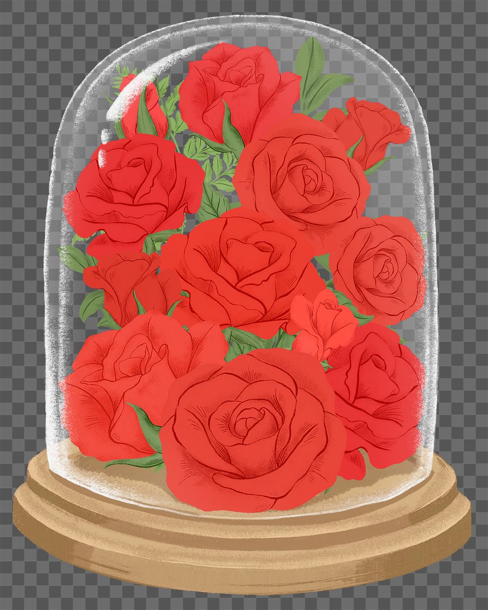 Valentine's gift png red roses in glass cloche sticker, transparent background